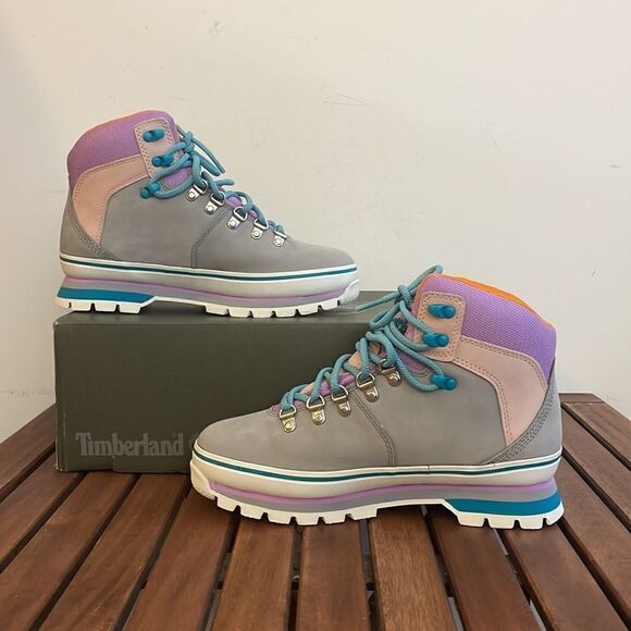 Timberland Euro Hiker Boots Gray Purple Turquoise Women 7.5(TB0A412WD52) - Picture 3 of 14